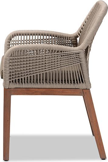 Wholesale Interiors Dining Chairs - Jennifer Mid-Century Grey Woven Rope Mahogany Dining Arm Chair