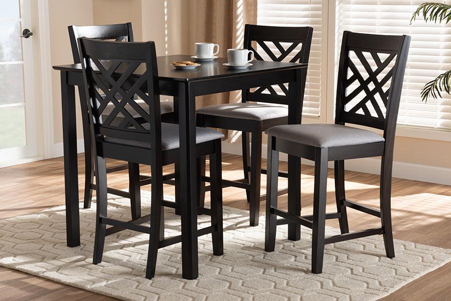 Wholesale Interiors Dining Sets - Caron Contemporary Gray Fabric Upholstered Brown Finished 5-Piece Wood Pub Set