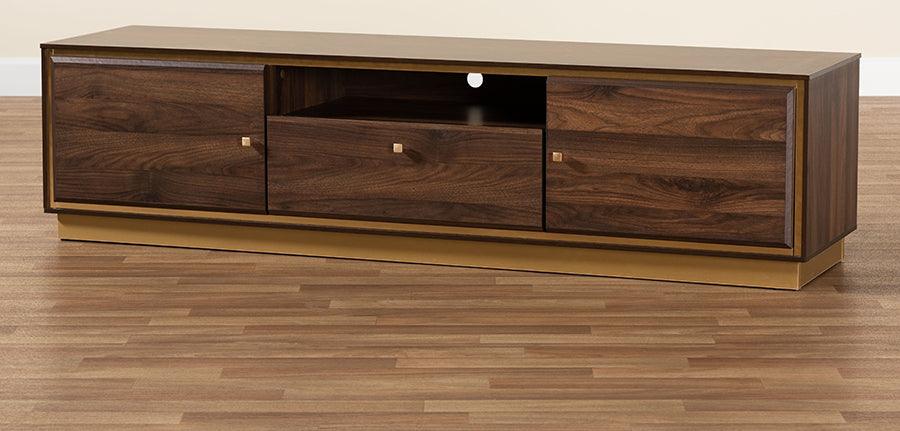 Wholesale Interiors TV & Media Units - Cormac Mid-Century Modern Transitional Brown Wood and Gold Metal 2-Door TV Stand