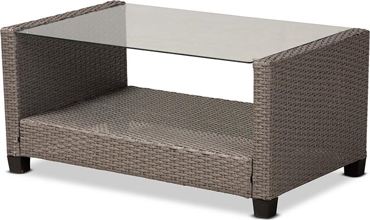 Wholesale Interiors Outdoor Conversation Sets - Darian Contemporary Grey Fabric and Grey Synthetic Rattan 4-Piece Patio Set