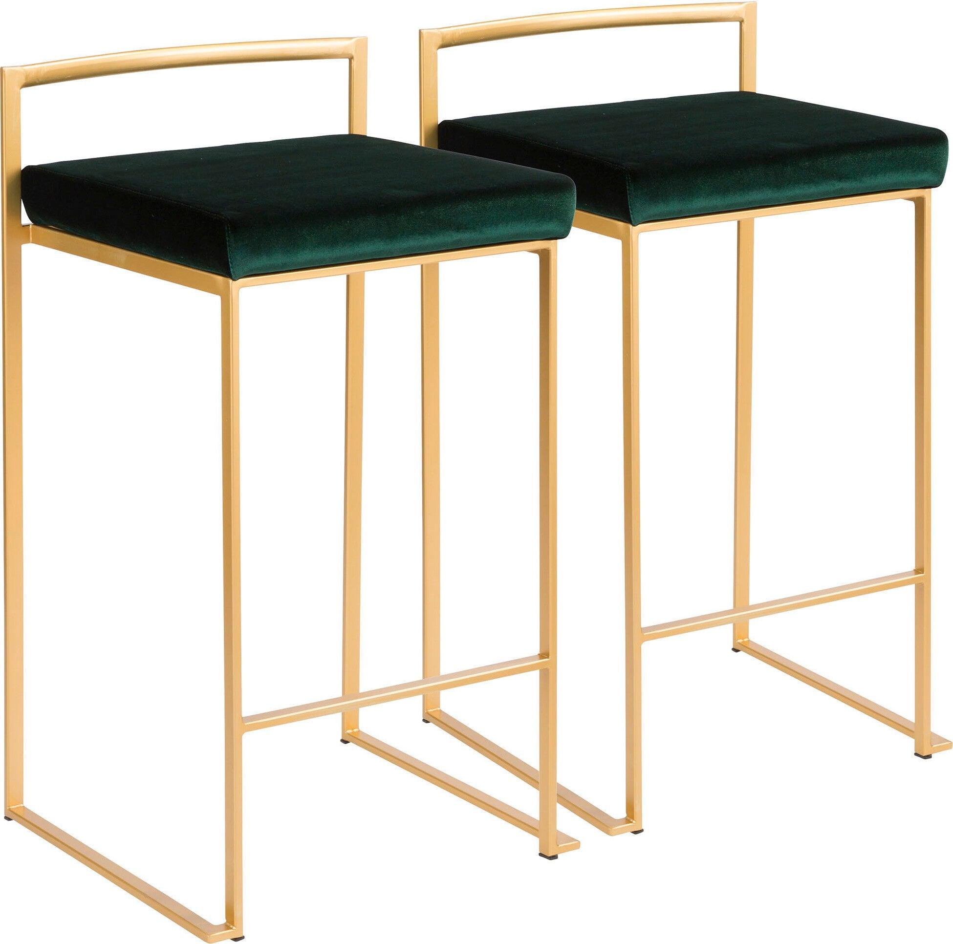 Lumisource Barstools - Fuji Stacker Counter Stool (Set of 2) Gold & Green