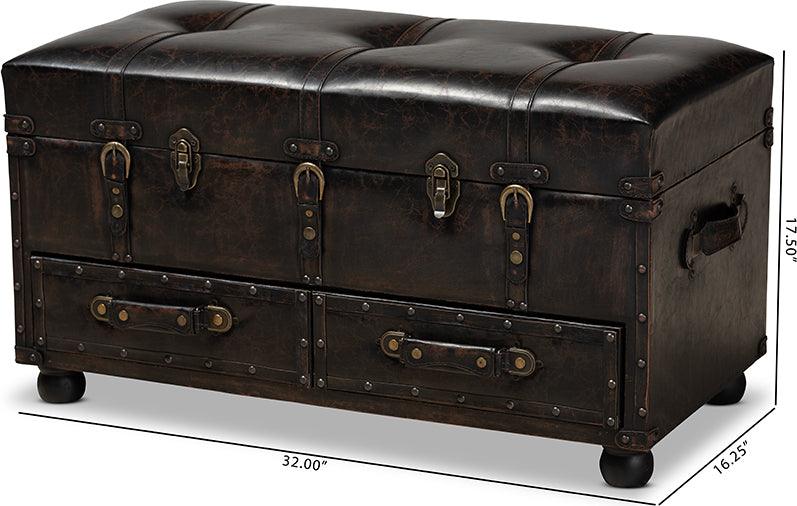 Wholesale Interiors Ottomans & Stools - Callum Transitional Brown Faux Leather Upholstered 2-Drawer Storage Trunk Ottoman