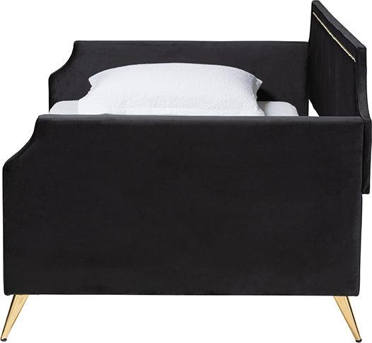 Wholesale Interiors Daybeds - Pita Traditional Glam and Luxe Black Velvet and Gold Metal Twin Size Daybed