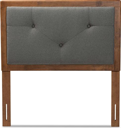 Wholesale Interiors Headboards - Abner Dark Grey Fabric Upholstered and Walnut Brown Finished Wood Twin Size Headboard