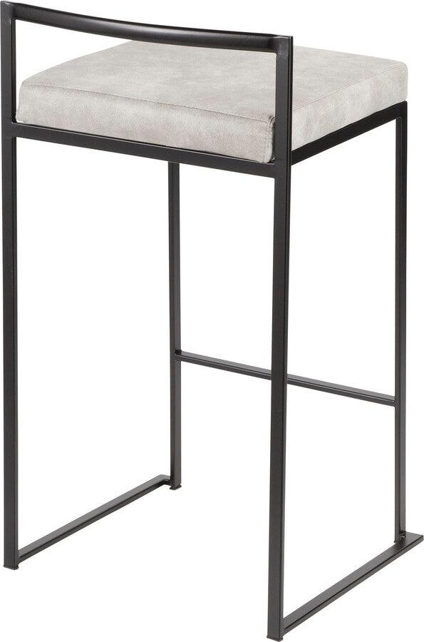 Lumisource Barstools - Fuji Stackable Counter Stool in Black with Light Grey Cowboy Fabric Cushion - Set of 2