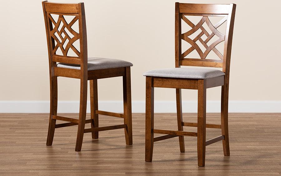 Wholesale Interiors Barstools - Nicolette Contemporary Grey Fabric Upholstered and Walnut Brown Finished Wood 2-Piece