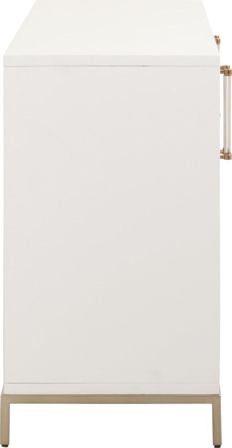 Essentials For Living TV & Media Units - Nouveau Media Sideboard Herringbone Wash, Matte White, Brushed Brass