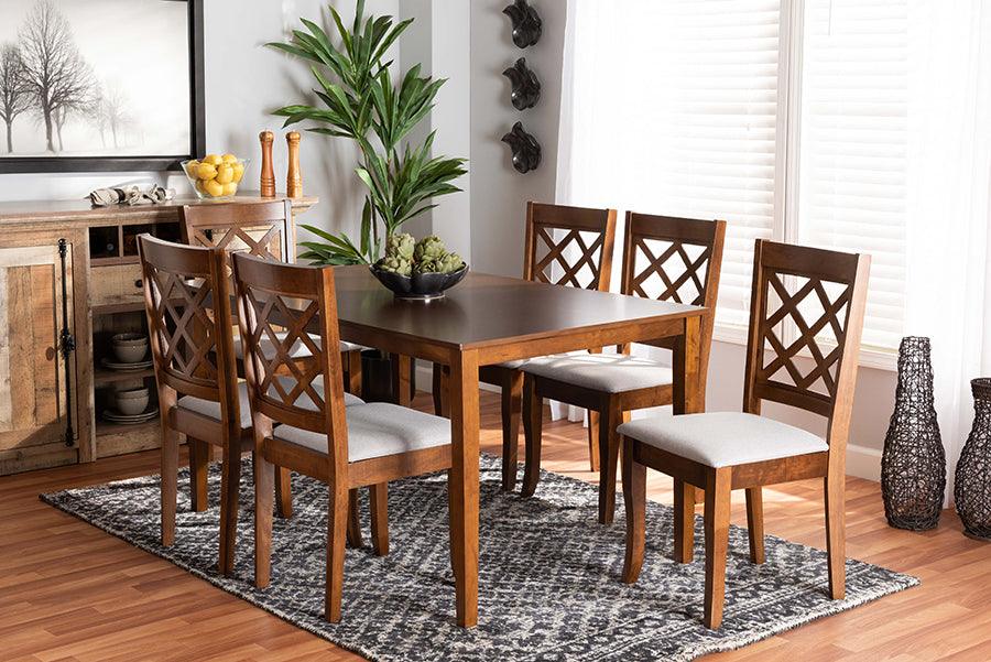 Wholesale Interiors Dining Sets - Verner Grey Fabric Upholstered and Walnut Brown Finished Wood 7-Piece Dining Set