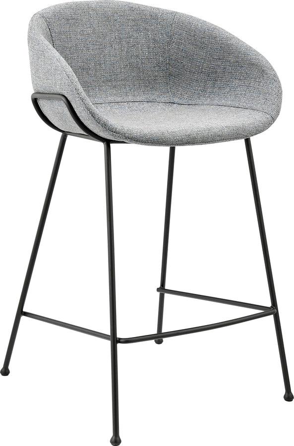 Euro Style Barstools - Zach Counter Stool with Gray-Blue Fabric and Matte Black steel frame and legs - Set of 2