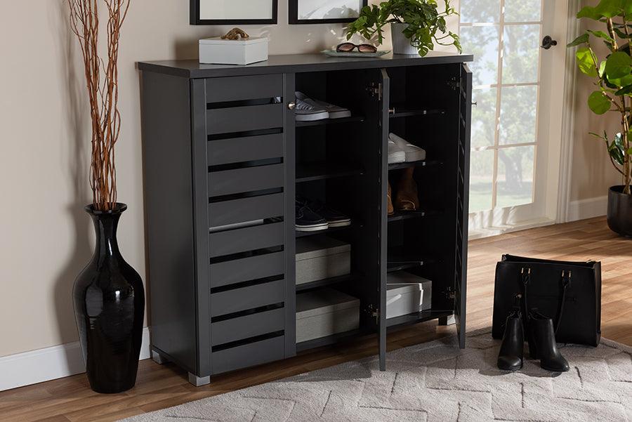 Wholesale Interiors Shoe Storage - Adalwin Modern and Contemporary Dark Gray 3-Door Wooden Entryway Shoe Storage Cabinet