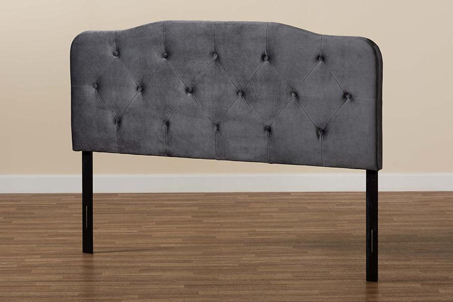 Wholesale Interiors Headboards - Gregory Grey Velvet Fabric Upholstered Queen Size Headboard