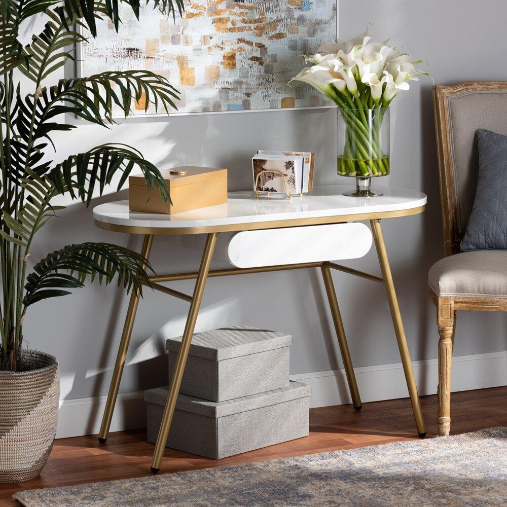 Wholesale Interiors Consoles - Mabel Console Table White & Gold