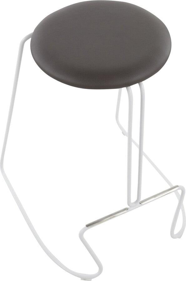 Lumisource Barstools - Finn Contemporary Counter Stool in White Steel and Grey Faux Leather - Set of 2
