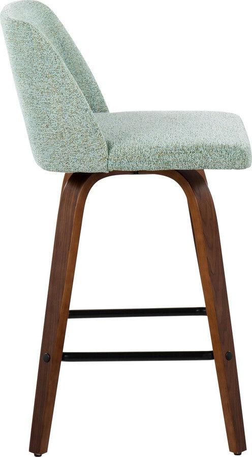 Lumisource Barstools - Toriano Fixed-Height Counter Stool In Walnut Wood & Light Green Fabric (Set of 2)