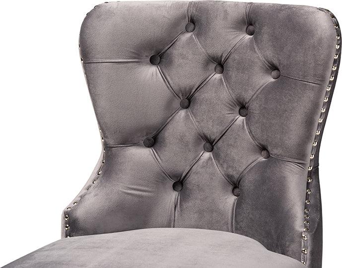 Wholesale Interiors Barstools - Howell Modern Grey Velvet Upholstered and Dark Brown Finished Wood 2-Piece Counter Stool Set