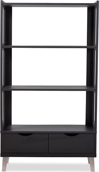 Wholesale Interiors Bookcases & Display Units - Kalien Modern and Contemporary Dark Brown Wood Leaning Bookcase with Display Shelves