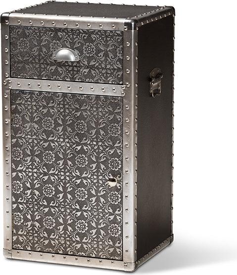 Wholesale Interiors Buffets & Cabinets - Cosette Vintage Industrial Silver Metal Floral Accent Cabinet