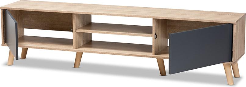 Wholesale Interiors TV & Media Units - Clapton Two-Tone Grey and Oak Brown Finished Wood TV Stand