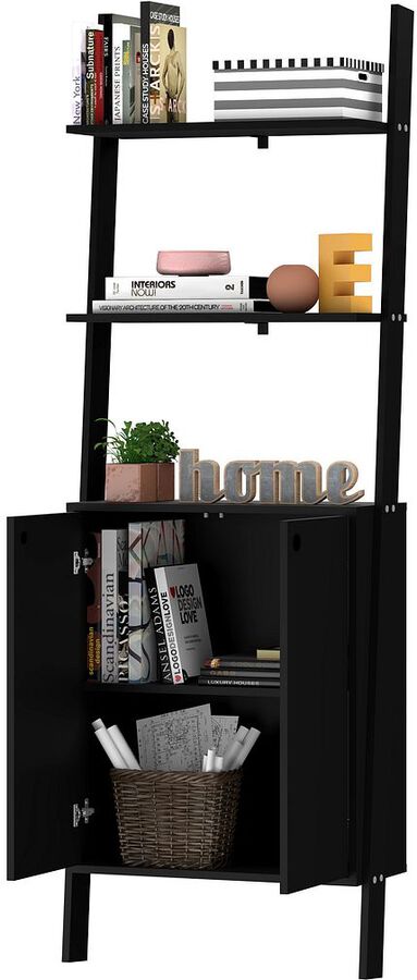 Manhattan Comfort Buffets & Cabinets - Cooper Ladder Display Cabinet with 2 Floating Shelves in Black