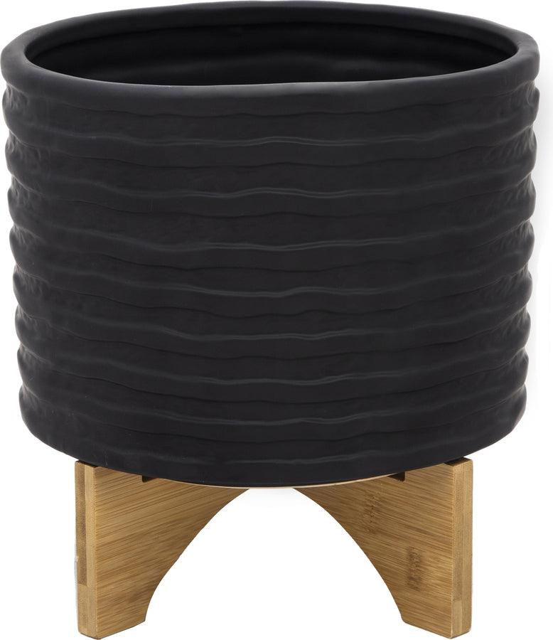 Sagebrook Home Planters - 11" Textured Planter W/ Stand, Black