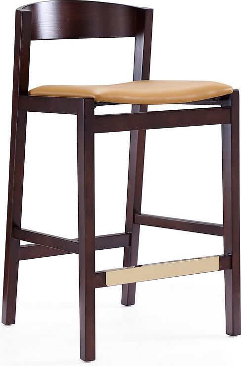 Manhattan Comfort Barstools - Klismos 36.75 in. Camel and Dark Walnut Beech Wood Counter Height Bar Stool (Set of 3)