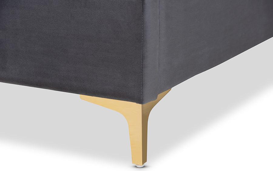 Wholesale Interiors Beds - Fabrico Glam and Luxe Grey Velvet Fabric Upholstered and Gold Metal Full Size Platform Bed