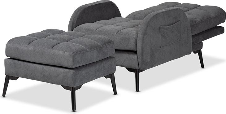 Wholesale Interiors Living Room Sets - Belden Grey Velvet Fabric Upholstered and Black Metal 2-Piece Recliner Chair and Ottoman Set