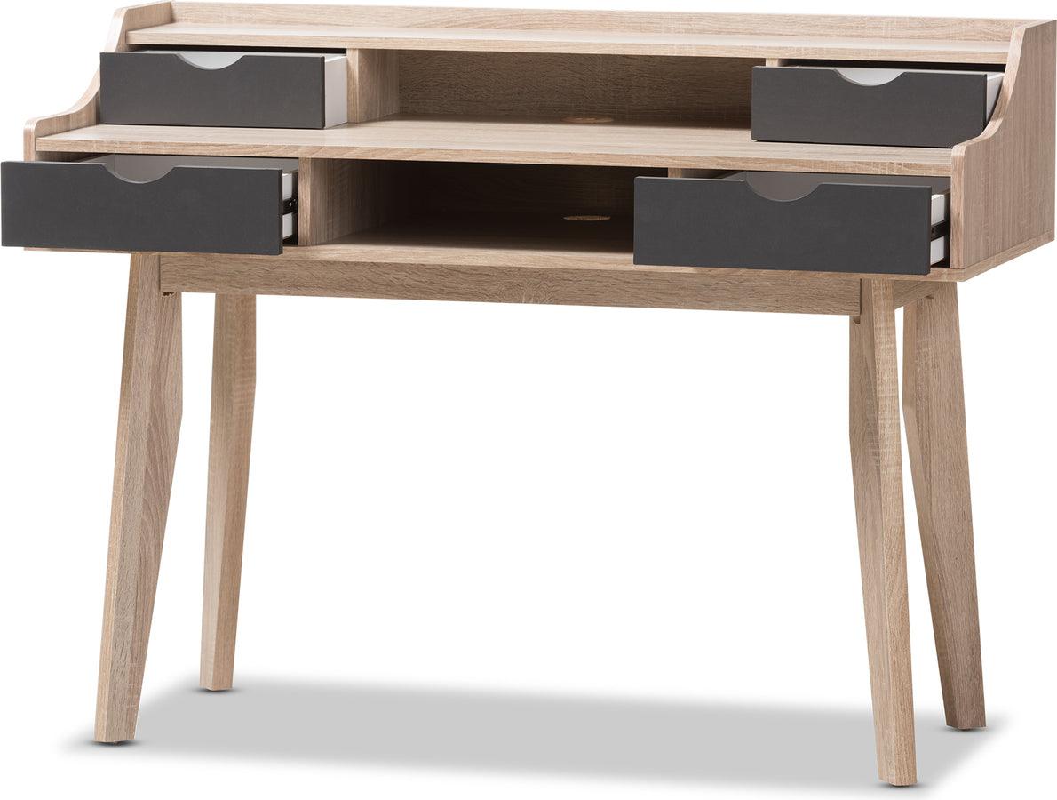 Wholesale Interiors Desks - Fella Mid-Century Modern 4-Drawer Oak and Gray Wood Study Desk