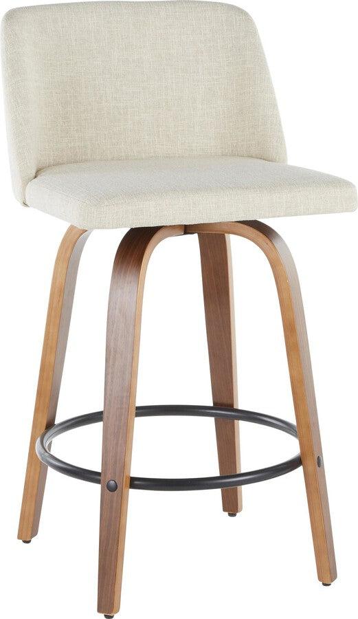 Lumisource Barstools - Toriano Modern Counter Stool in Walnut and Cream Fabric Set of 2