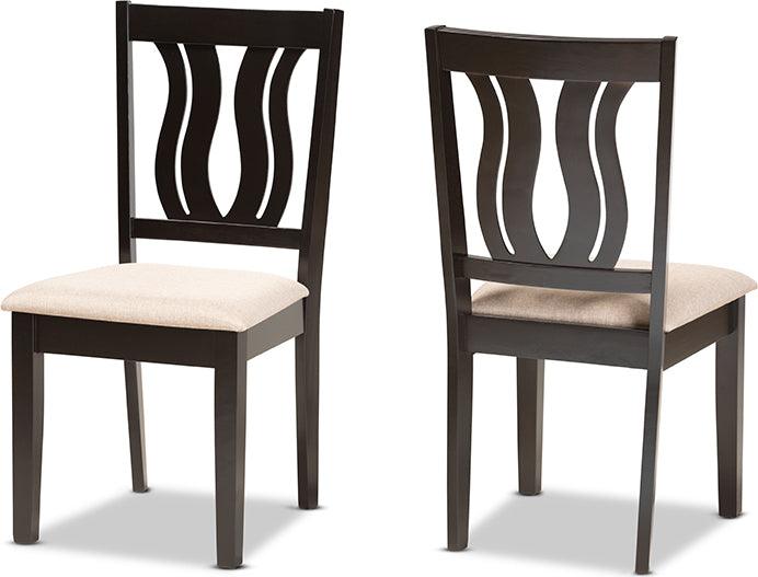 Wholesale Interiors Dining Chairs - Fenton Sand Fabric Upholstered and Dark Brown Finished Wood 2-Piece Dining Chair Set