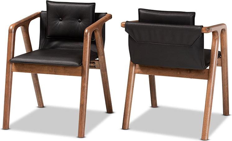 Wholesale Interiors Dining Chairs - Marcena Black Imitation Leather and Walnut Brown Finished Wood 2-Piece Dining Chair Set