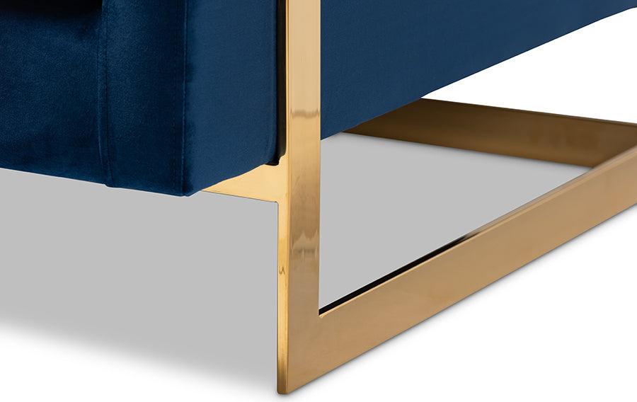 Wholesale Interiors Accent Chairs - Matteo Glam and Luxe Royal Blue Velvet Fabric Upholstered Gold Finished Armchair