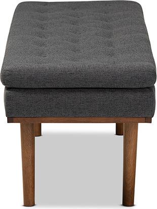 Wholesale Interiors Benches - Arne Mid-Century Modern Dark Grey Fabric Upholstered Walnut Finished Bench