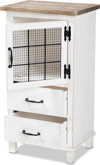 Wholesale Interiors Buffets & Cabinets - Faron Two-Tone Distressed White and Oak Brown Finished Wood 2-Drawer Storage Cabinet