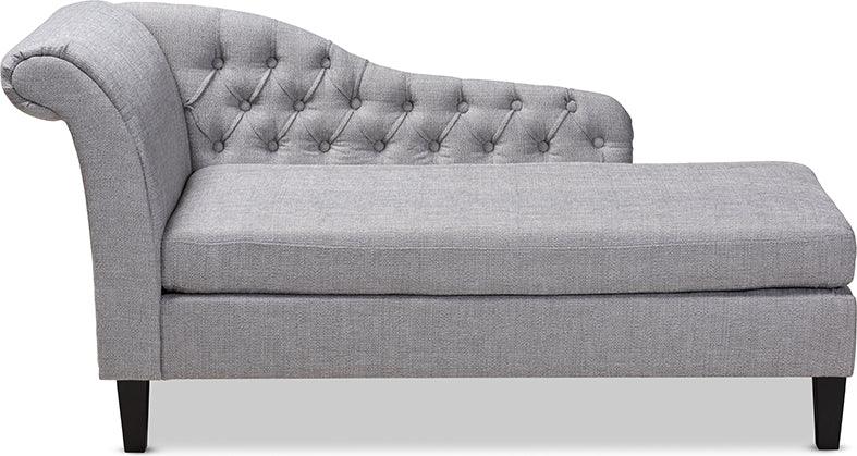 Wholesale Interiors Accent Chairs - Florent Modern and Contemporary Grey Fabric Upholstered Black Finished Chaise Lounge