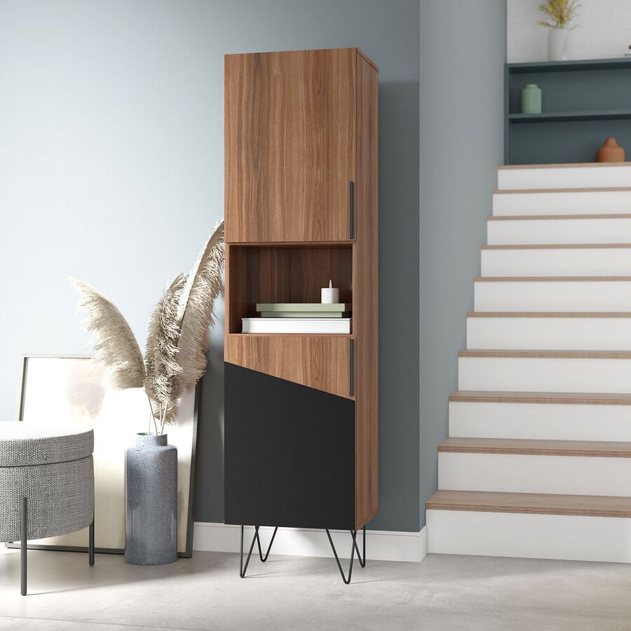Manhattan Comfort Bookcases & Display Units - Beekman 17.51 Narrow Bookcase Cabinet in Brown and Black