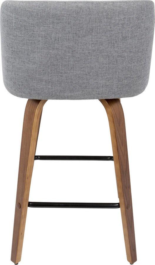 Lumisource Barstools - Toriano Mid-Century Modern Counter Stool Walnut and Gray Fabric - Set of 2