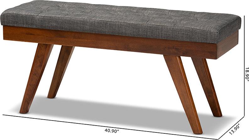 Wholesale Interiors Benches - Alona Mid-Century Modern Medium Grey Fabric Upholstered Wood Dining Bench