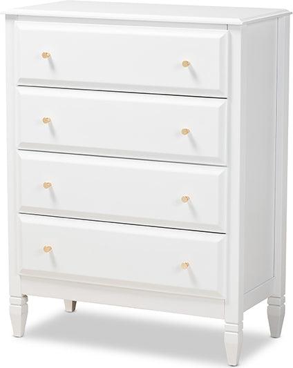 Wholesale Interiors Chest of Drawers - Naomi Classic and Transitional White Finished Wood 4-Drawer Bedroom Chest