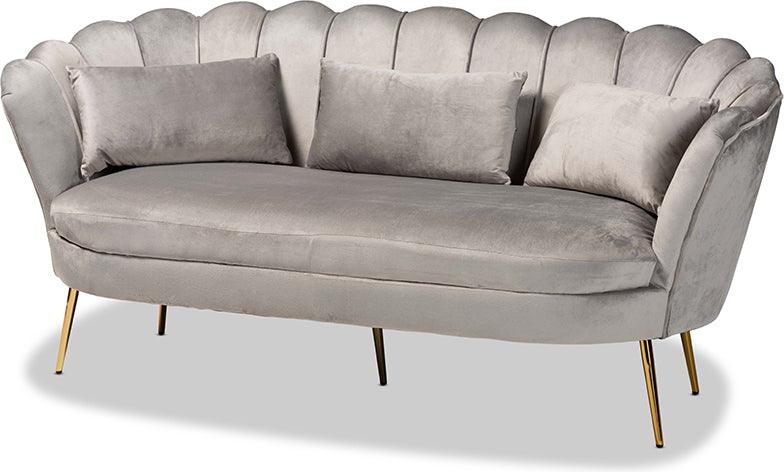 Wholesale Interiors Sofas & Couches - Genia Contemporary Glam and Luxe Grey Velvet Fabric Upholstered and Gold Metal Sofa