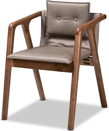 Wholesale Interiors Dining Sets - Marcena Mid-Century Modern Grey Leather and Brown Finished Wood 7-Piece Dining Set