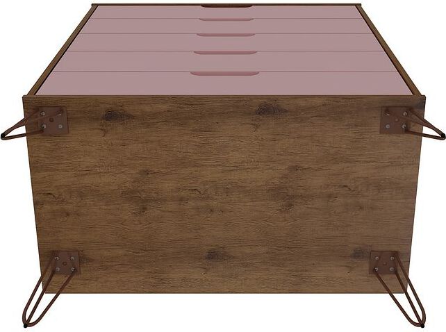 Manhattan Comfort Dressers - Rockefeller 5-Drawer Tall Dresser with Metal Legs in Nature & Rose Pink