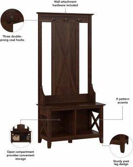 Bush Business Furniture Shoe Storage - Entryway Storage Set with Hall Tree, Shoe Bench and 2 Door Cabinet Bing Cherry