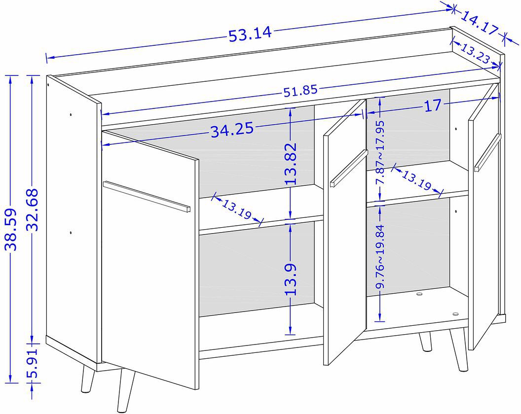 Manhattan Comfort Buffets & Sideboards - Bradley 53.54 Buffet Stand with 4 Shelves Off White