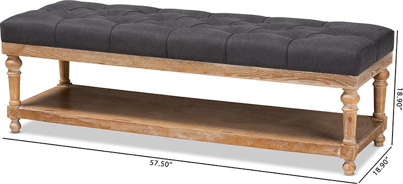 Wholesale Interiors Benches - Linda Modern and Rustic Charcoal Linen Fabric and Greywashed Wood Storage Bench