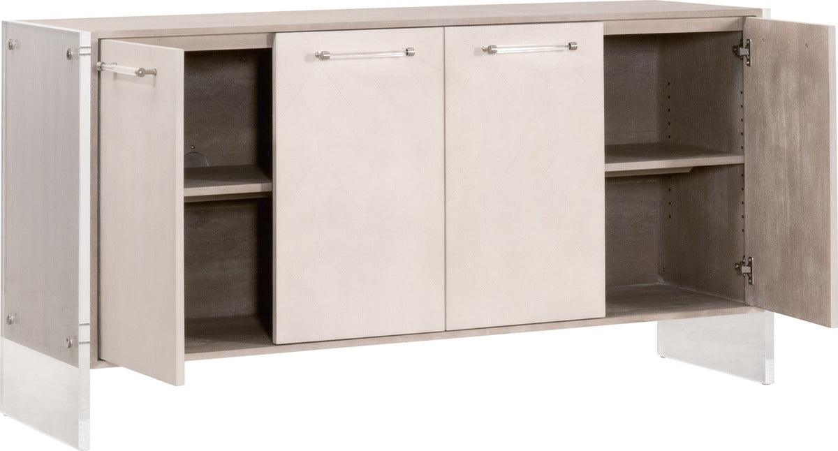 Essentials For Living TV & Media Units - Lorin Shagreen Media Sideboard White Shagreen, Natural Gray Acacia, Lucite, Brushed Silver