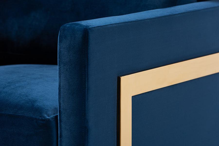 Wholesale Interiors Accent Chairs - Matteo Glam and Luxe Royal Blue Velvet Fabric Upholstered Gold Finished Armchair