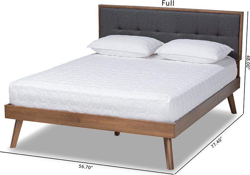 Wholesale Interiors Beds - Alke Mid-Century Modern Dark Grey Fabric Walnut Brown Wood Full Size Platform Bed