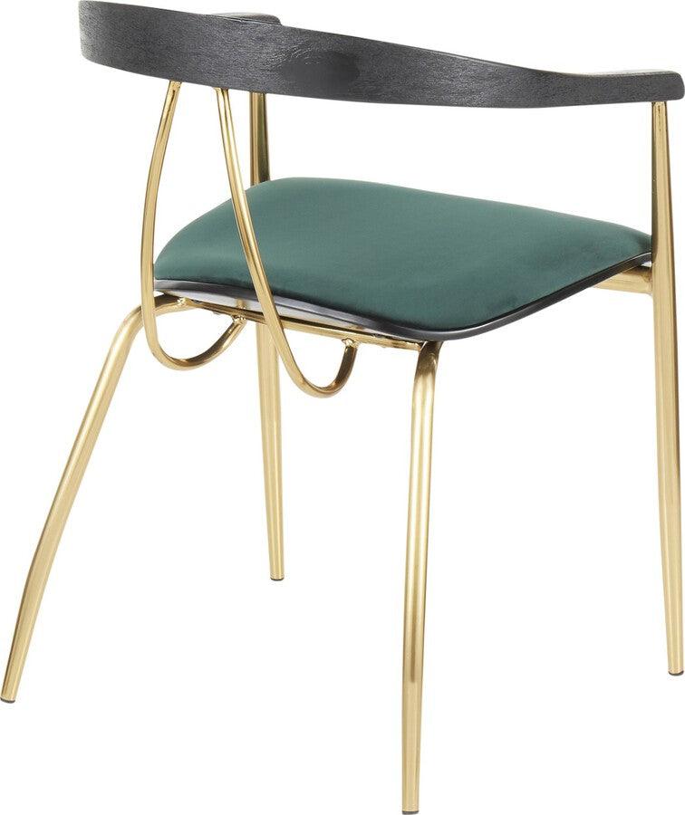 Lumisource Dining Chairs - Vanessa Contemporary Chair in Gold Metal and Green Velvet with Black Wood Accent - Set of 2