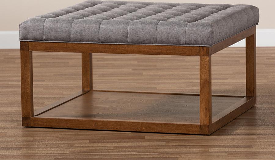 Wholesale Interiors Ottomans & Stools - Alvere Modern and Contemporary Grey Fabric Walnut Cocktail Ottoman